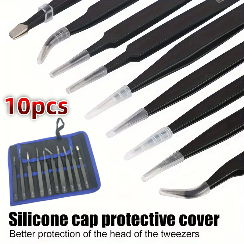 Diy Electronics Components Kit - 10Pcs ESD Anti‑Static Tweezers Set Stainless