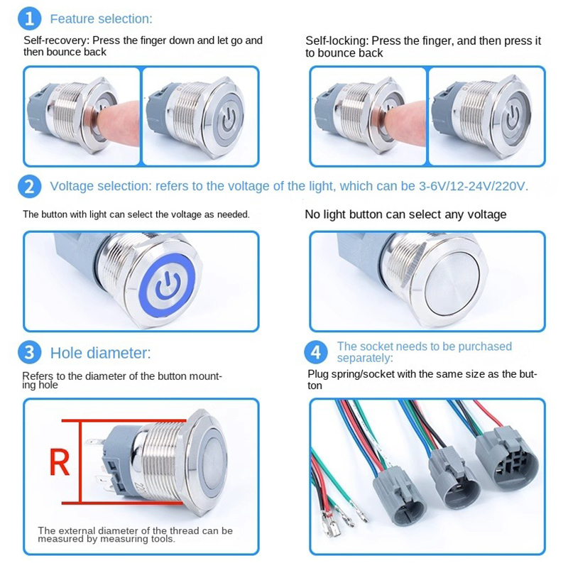 12/16/19/22mm Metal Push Butto - Push Button Tactile ulasan dan harga